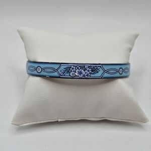 VINTAGE Michaela Frey Blue Floral Enamel Bangle Bracelet Made in Austria